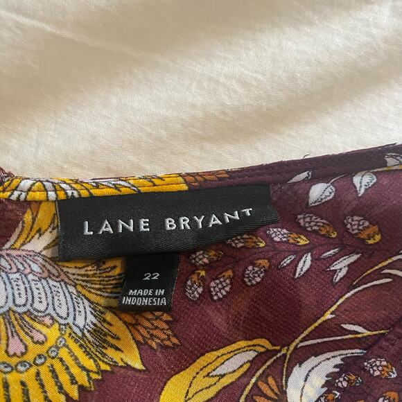 Lane Bryant Tank 22 Burgundy Yellow Floral Ruffle Layered Sheer - Picture 4 of 12